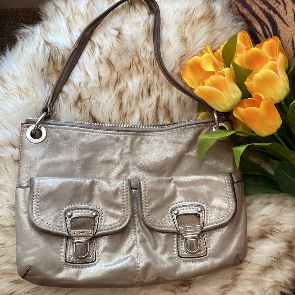 Coach handbag metallic silver
